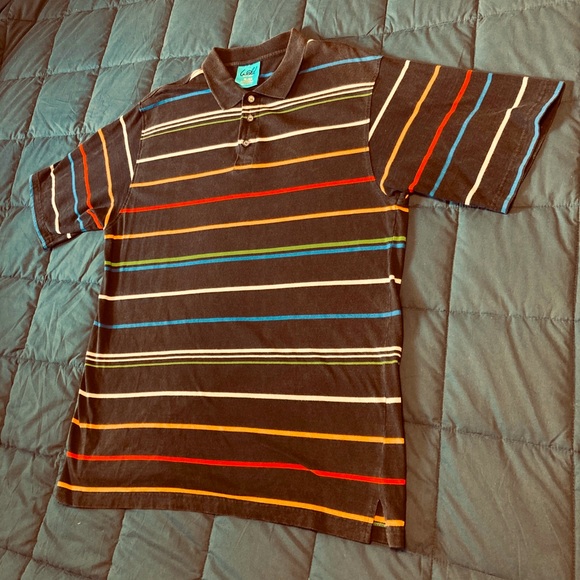Wckd Men's Size X-Large Polo Shirt Colorful Striped Black Short Sleeve - Picture 4 of 7